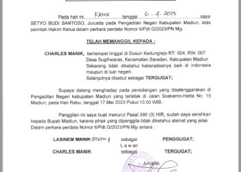 Relass Panggilan Sidang kepada Tn.CHARLES MANIK Sugihwaras