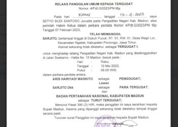 Relass Panggilan Sidang kepada TN.SARJITO Dukuh Pucuk Desa Wagir Lor Kecamatan Ngebel Kab.Ponorogo
