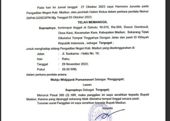 Relaas Panggilan Sidang Kepada Tn.Supraptoyo Desa Kare