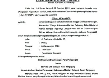 Relaas Panggilan Sidang Kepada Ny. ASTUTIK Desa Bantengan Kecamatan Wungu