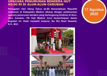 Upacara Penurunan Bendera HUT ke-80 Republik Indonesia di Alun-Alun Caruban
