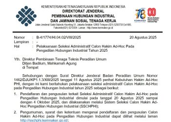 Pelaksanaan Seleksi Administratif Calon Hakim Ad-Hoc Pada Pengadilan Hubungan Industrial Tahun 2025